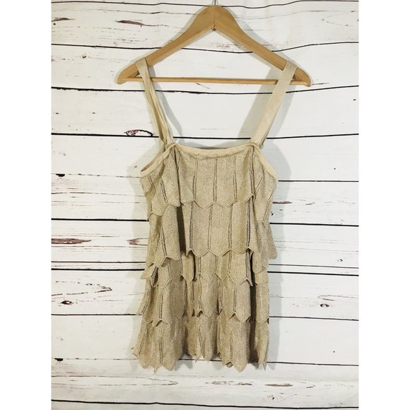 Gold Flapper Style Tank Womens Knit Shimmer Chevron Adjustable Straps Roaring 20 - Picture 3 of 8